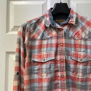 Jack's Girlfriend Women's Small Pink Flannel Plaid Western Pearl Snap Long‎